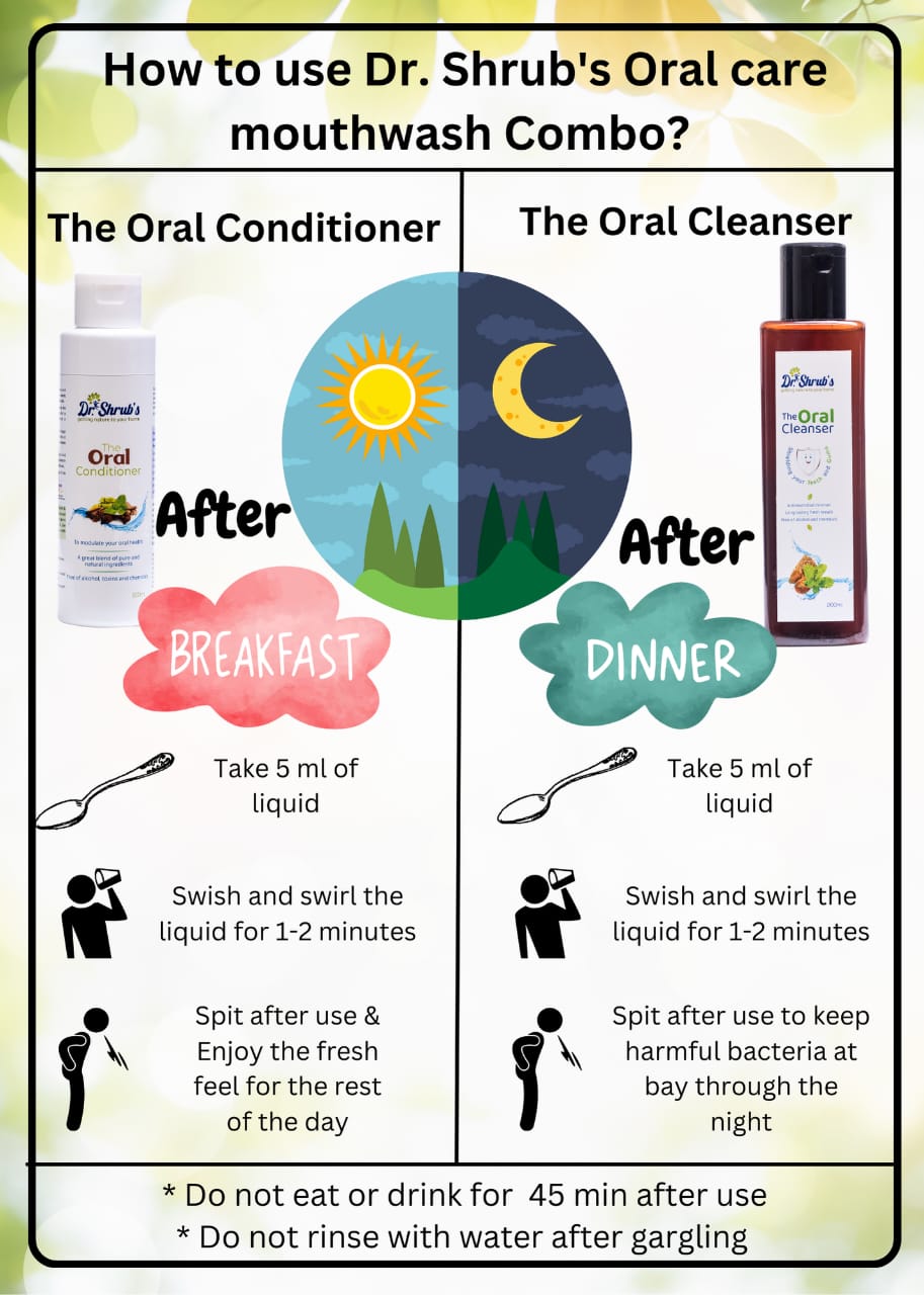 Complete Oral Care kit-Natural mouthwashes( The Oral Conditioner 100 ml+ The Oral Cleanser 100 ml)+ Bamboo Toothbrush+ Bamboo Tongue Cleaner